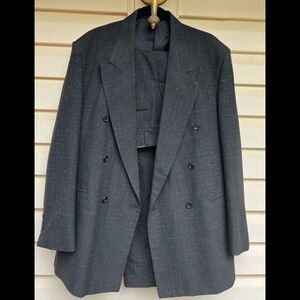 Gino Corelli black/white specs 2 piece pant suit, double breasted jacket, 42L